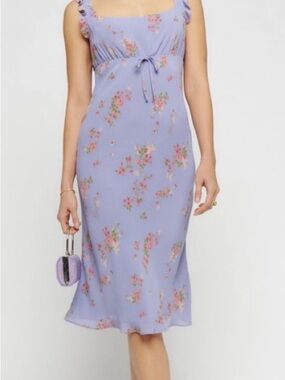 Reformation Lavender Floral Tie-Front Midi Dress